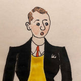 Dapper Fellow with Red Tie and Yellow Vest, 1920s Ink and Watercolor Drawing