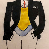 Dapper Fellow with Red Tie and Yellow Vest, 1920s Ink and Watercolor Drawing