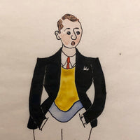 Dapper Fellow with Red Tie and Yellow Vest, 1920s Ink and Watercolor Drawing