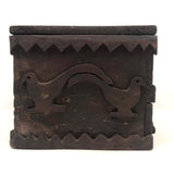 Wonderful 19th Century Folk Art / Tramp Art Box With Birds and Interior Lined with Quack Medicine Advertisement