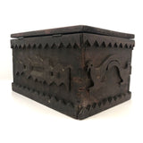 Wonderful 19th Century Folk Art / Tramp Art Box With Birds and Interior Lined with Quack Medicine Advertisement