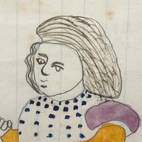 Marvelous 19th C. Naive Watercolor and Graphite Drawing of Two Children and Noah's Arc (?)