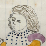 Marvelous 19th C. Naive Watercolor and Graphite Drawing of Two Children and Noah's Arc (?)