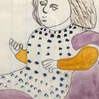 Marvelous 19th C. Naive Watercolor and Graphite Drawing of Two Children and Noah's Arc (?)