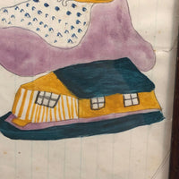 Marvelous 19th C. Naive Watercolor and Graphite Drawing of Two Children and Noah's Arc (?)