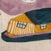 Marvelous 19th C. Naive Watercolor and Graphite Drawing of Two Children and Noah's Arc (?)