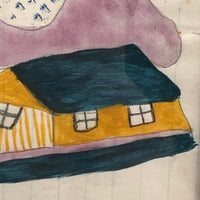 Marvelous 19th C. Naive Watercolor and Graphite Drawing of Two Children and Noah's Arc (?)