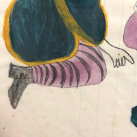Marvelous 19th C. Naive Watercolor and Graphite Drawing of Two Children and Noah's Arc (?)