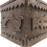 Wonderful 19th Century Folk Art / Tramp Art Box With Birds and Interior Lined with Quack Medicine Advertisement