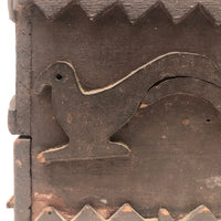 Wonderful 19th Century Folk Art / Tramp Art Box With Birds and Interior Lined with Quack Medicine Advertisement