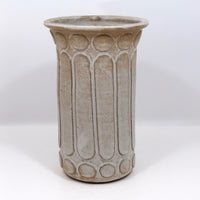 White Glazed Pottery Vase with Slab Decoration Signed Maya
