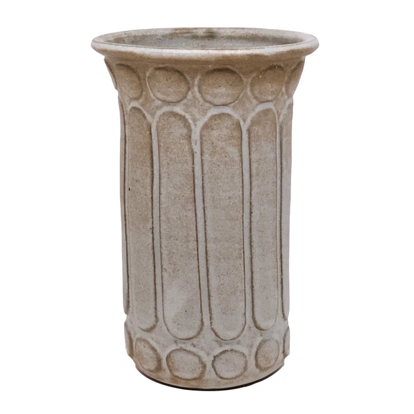 White Glazed Pottery Vase with Slab Decoration Signed Maya