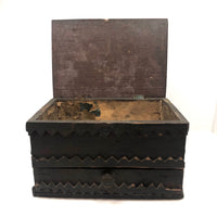 Wonderful 19th Century Folk Art / Tramp Art Box With Birds and Interior Lined with Quack Medicine Advertisement