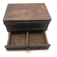 Wonderful 19th Century Folk Art / Tramp Art Box With Birds and Interior Lined with Quack Medicine Advertisement
