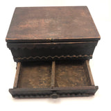 Wonderful 19th Century Folk Art / Tramp Art Box With Birds and Interior Lined with Quack Medicine Advertisement