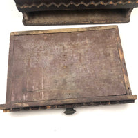 Wonderful 19th Century Folk Art / Tramp Art Box With Birds and Interior Lined with Quack Medicine Advertisement