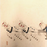 Antique Chinese Gouache Painting on Pith Paper of Worker with Horse Drawn Cart