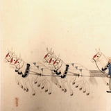 Antique Chinese Gouache Painting on Pith Paper of Worker with Horse Drawn Cart