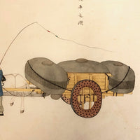 Antique Chinese Gouache Painting on Pith Paper of Worker with Horse Drawn Cart