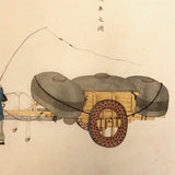 Antique Chinese Gouache Painting on Pith Paper of Worker with Horse Drawn Cart