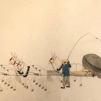 Antique Chinese Gouache Painting on Pith Paper of Worker with Horse Drawn Cart