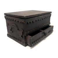 Wonderful 19th Century Folk Art / Tramp Art Box With Birds and Interior Lined with Quack Medicine Advertisement