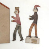 Wonderful Little Antique Watercolored Cutout Figures, House, and Fire!