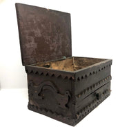 Wonderful 19th Century Folk Art / Tramp Art Box With Birds and Interior Lined with Quack Medicine Advertisement