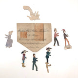 Wonderful Little Antique Watercolored Cutout Figures, House, and Fire!