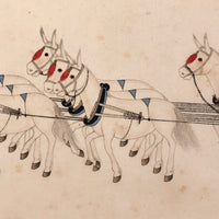 Antique Chinese Gouache Painting on Pith Paper of Worker with Horse Drawn Cart