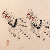 Antique Chinese Gouache Painting on Pith Paper of Worker with Horse Drawn Cart