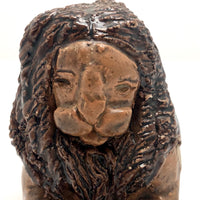 Brown Glazed Folk Art Signed Clay Lion in the Manner of John Bell