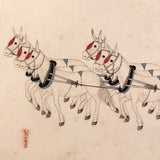 Antique Chinese Gouache Painting on Pith Paper of Worker with Horse Drawn Cart