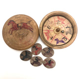 Japanese Horse Roulette in Turned Wooden Box with Great Text on Bottom