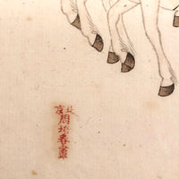 Antique Chinese Gouache Painting on Pith Paper of Worker with Horse Drawn Cart