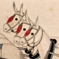 Antique Chinese Gouache Painting on Pith Paper of Worker with Horse Drawn Cart