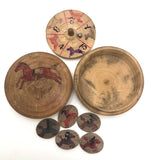 Japanese Horse Roulette in Turned Wooden Box with Great Text on Bottom