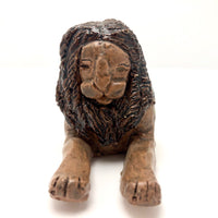 Brown Glazed Folk Art Signed Clay Lion in the Manner of John Bell