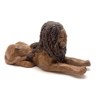 Brown Glazed Folk Art Signed Clay Lion in the Manner of John Bell