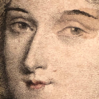 SOLD Antique Miniature Hand-colored Engraved Portrait of Fancy Woman in Fancy Frame