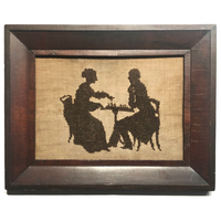 Couple Playing Chess, 19th Century Framed Needlepoint on Linen
