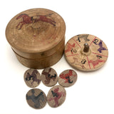 Japanese Horse Roulette in Turned Wooden Box with Great Text on Bottom