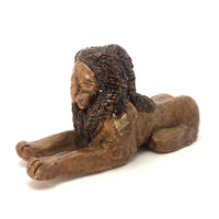Brown Glazed Folk Art Signed Clay Lion in the Manner of John Bell