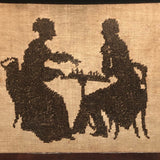 Couple Playing Chess, 19th Century Framed Needlepoint on Linen