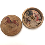Japanese Horse Roulette in Turned Wooden Box with Great Text on Bottom