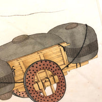 Antique Chinese Gouache Painting on Pith Paper of Worker with Horse Drawn Cart