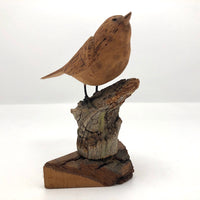 Carved and Signed Wooden Bird on Driftwood and Log Base