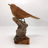 Carved and Signed Wooden Bird on Driftwood and Log Base