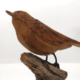 Carved and Signed Wooden Bird on Driftwood and Log Base