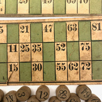C. 1910s Pretty Lotto Cards and Complete (w/one substitute) Set of Wooden Numbers